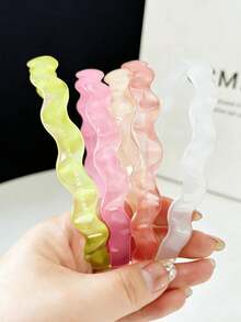 5/6pcs Girls Candy Color Acrylic Wavy Hair Headbands With Teeth Non-Slip Hair Clips Minimalist Thin Style Hair Accessories Suitable For Daily Wear - Multicolor - View 6
