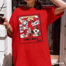 Disney Cream Crew Neck Tee Black Border Square Frame Full Group Cartoon Characters Hand Letter Year Print Cotton Loose T-Shirt - AT44703 - 查看 11