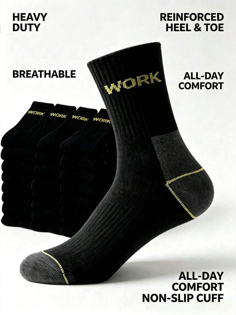 20 Pairs Men's WORK Work Socks, Thickened Wear-Resistant Protective Socks, Sweat-Absorbent Multi-Pack Long Work Socks - Multicolor - View 1