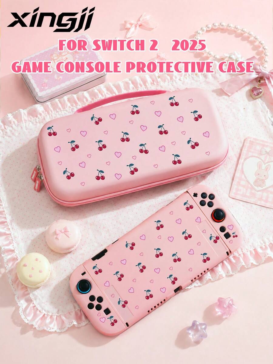 Xingji, Switch2 (2025) Game Console Protective Case, 1pc Cherry Heart Pattern, Suitable Compatible With Switch NS/Switch OLED, Suitable For Game Console Protective Case, New 2nd Generation, TPU Soft Shell, Universal Protective Cover, Switch Controller Protective Case, Switch Game Accessories, Universal Storage Bag, Anti-Drop, Anti-Slip, Anti-Scratch, Beautiful, Best Choice For Family And Friends - View 1