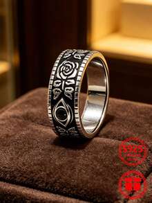 1pc Engraved Horus Eye Rose S925 Sterling Silver Ring, Versatile Hand Accessory For Daily Wear And Anniversary Gift Exchange, Comes With Gift Box - Silver - View 3