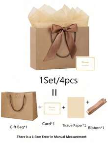 4pcs Kraft Paper Gift Bags, Includes 1 Gift Bag, 1 Tissue Paper And 1 Card With Ribbon, Shopping Bag, Packaging Bag With Handle, Handbag With Bow, Premium Paper Bag, Suitable For Girls' Wedding Party, Christmas, Thanksgiving, New Year, Wedding, Birthday, Valentine's Day Bridesmaid, Girlfriend Gathering Gift, Valentine's Day And Other Occasions - Multicolor - View 13