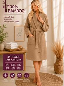 Bamboo 100% Bamboo Unisex Shawl Collar Soft Plus-Size Adult Bathrobe - Camel - View 2
