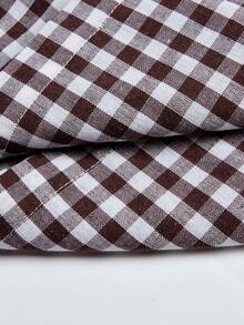 UREREM Women's Fashion Brown Plaid Pleated Waist Woven Fabric Wide Leg Long Pants - Coffee Brown - View 9
