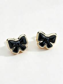 1 Pair Sweet Style Dopamine Resin Gold-Rimmed Bow Stud Earrings For Women, Daily Commute, Date, Versatile Earrings (Non-Metal Parts Are Handmade Drip Glue Gradient Craft, Each Earring Has Slight Differences In Color Depth And Pattern, Cannot Be Perfectly Identical, Which Is Normal) - Yellow Gold - View 13