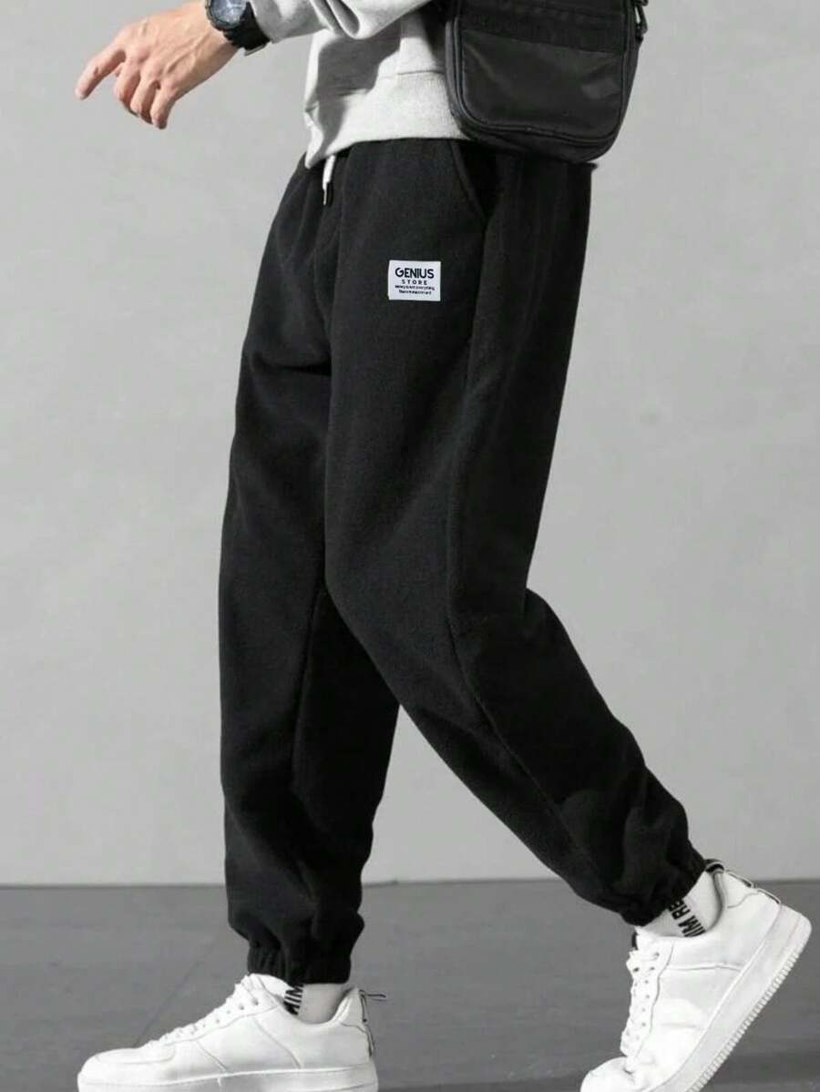 Fleece Fabric Oversize Men's Sweatpants Oversize Sweatpants - Black - View 1