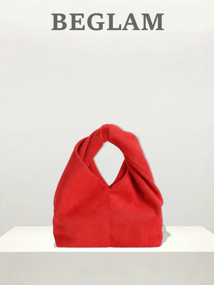 Fashionable Solid Color Ruffled Handbag, Suitable For Women Shopping, Dating, Gifts And Daily Use. - Red - View 1