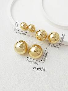 3pcs/Set Fashion Elegant Gold Spherical Earrings In Large, Medium, Small Sizes, Suitable For Women - Gold - View 3