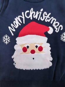 Young Boy Round Neck Letter Cartoon Pattern Casual Versatile Daily Wear Long Sleeve Sweater - Navy Blue - View 5