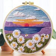1件 20*20cm/7.9*7.9in 紫色海灘刺繡套件,DIY手工刺繡套裝,適合成人初學者,居家禮物,女性縫紉禮物,包含使用說明書、印花布料、刺繡框、針與線 - A - 查看 12