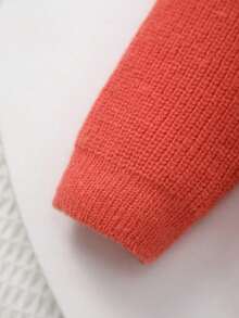 Tween Girl Colorblock Casual Versatile Daily Outing Cardigan - Coral Orange - View 5