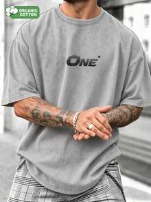 1-Pack Men's T-Shirt, 100% Cotton, Washed, With Fine Print, Ideal For Summer Leisure Activities - Light Grey - View 1