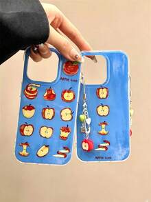 Couple New Cartoon Single Layer Apple Eating Lanyard Phone Case Compatible With IPhone 17 Pro Max/17 Pro Max/16/15/14/13/12/11 IMD Large Hole Minimalist Double Layer Anti-Drop Protective Case - Multicolor - View 2