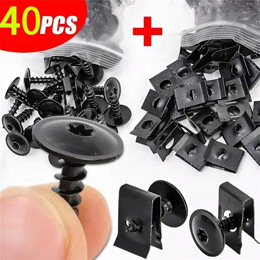 20/40/60pcs Car Screw Bases, U-Shaped Clips, Car Modification Clips, Quick Install Washers, Self-Tapping Screws, Interior Panel Fasteners And Other Hardware Accessories - Set - View 1