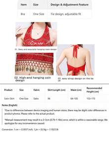 Belly Dance Embroidered Coin Trim Crop Top Glossy Satin Flowy Maxi Skirt (Multiple Colors Available) - Multicolor - View 9