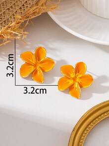 1 Pair Elegant Summer Fresh Vacation Beach Style Soft Handmade Drip Oil Orange Enamel 3D Flower Shaped Women's Plumeria Stud Earrings - Orange - View 7