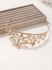 1pc European & American Bridal Fashion Exquisite Moon Rhinestone Crown, Suitable For Women's Wedding Party Hair Accessory, Princess Birthday Party, Halloween Cosplay Hair Accessory, Performance Costume Accessory Crown - Gold - View 10