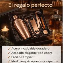 Shaker cocktail kit premium para bar y coctelería en casa, diseño funcional para preparar bebidas con confianza y estilo. 8 piezas Color cobre - Ver 6