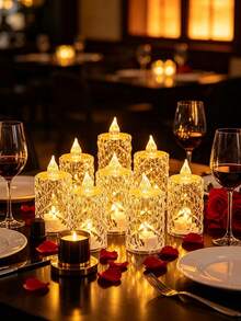 24pcs LED Electronic Candle Lights With Rose Pattern Halo Projection - Flameless, Battery Operated Mini Candles For Wedding, Valentine's Day, Halloween, Christmas And Cozy Home Decor, Wedding Atmosphere Lighting | Decorative LED Lights | Textured Surface Lights - Candle Light - View 6
