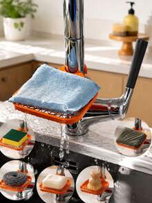 4pcs Stainless Steel Kitchen Sink Storage Rack With Faucet Mount, Suitable For Home Sponge, Dishcloth, Dishwashing And Draining, With Hanging Basket - A - View 16