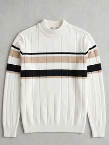 Men's Knitted Ribbed Ribbed Sweater, Autumn/Winter Essential - White - View 9
