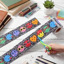 32.8ft (10m) Self-Adhesive Bulletin Board Border With Expression Eyes, Nose, Mouth - Colorful Appearance - Suitable For Classroom, Office, Home Decor, Party, Photo Frame - Optimistic Classroom Decoration Sticker, Cartoon Style Durable Material Pencil Design, High Quality Sticker, Craft Enthusiasts, Fun Decoration - 10m - View 2