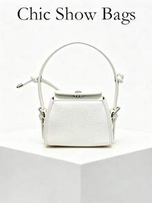 Women's Mini Crossbody Bag, Square Box Handbag, Solid Color Lychee Texture, Knotted Shoulder Strap With Magnetic Closure, Minimalist Daily Street Style For Spring/Summer - White - View 1