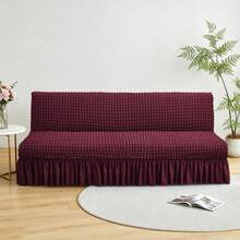 1Pc Stretch Sofa Bed Cover With Ruffled Skirt, Elastic One-Piece Slipcover, Soft Polyester-Spandex Fabric, Machine Washable Furniture Protector For Living Room&Guest Bed - Burgundy - View 3