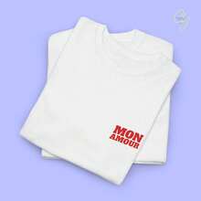 Large Size T Shirt Malle Party Shirt Mon Amour,French Text,Pattern Design,Round Neck,Romantic Gifts For A Bachelorette Party,Solid Color - 白色 - 查看 3