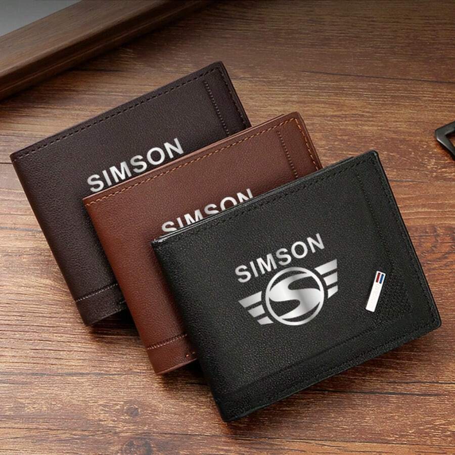 SIMSON Metal Logo Men's Bifold Wallet PU Leather Short Wallet With Card Slots - Multicolor - View 1