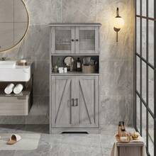 Kselythan Armario de almacenamiento para baño de 50" de altura con 4 puertas y estante ajustable, armario despensa de cocina independiente, organizadores y almacenamiento para baño. - Gris - Ver 3