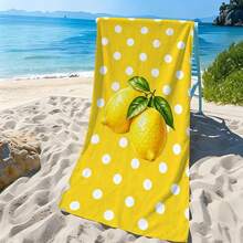 1pc Yellow With White Polka Dot Lemon Microfiber Beach Towel, Soft Absorbent Lightweight Towel, Suitable For Adults And Teens, Perfect For Beach, Travel And Swimming Beach Blanket - Multicolor - View 2