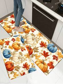 1/2 piezas Alfombra de cocina con calabazas multicolor para Acción de Gracias, alfombra y tapete de cocina de otoño, antideslizante, lavable y absorbente, accesorios de decoración de cocina, ¡la mejor decoración para Acción de Gracias! - Multicolor - Ver 4