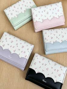 XD Minimalist Ins Style Sweet Short Multi-Function Pink Floral Wallet Coin Purse Card Holder, Mini Kids Wallet, Washable - Multiple Colors Available. Perfect Gift For Friends - Multicolor - View 7