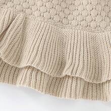 Baby Girls Sweater Set Korean Style Soft Gentle Knit 2-Piece Outfit Contrast Color Ruffle Collar Long Sleeve Top Double Layer Ruffle Skirt Daily Outing Wear - Camel - View 8