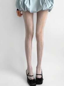STAR RIVER 1 Pair Lolita Lace Heart Pattern Fishnet Tights, Sweet Minimalist Sexy Cute Bowknot Pantyhose, Versatile For Daily Wear - Multicolor - View 6