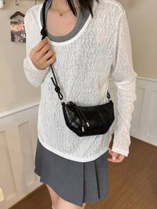 2026 Fashion New Patchwork Horn Women's Bag Solid Color Versatile Crossbody Bag Niche Design New Commuter Fashion Shoulder Bag - Black - View 7