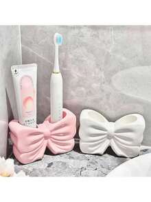 1pc Girly Bowknot Toothbrush Holder Creative Bathroom Sink Electric Toothbrush Toothpaste Storage Rack - Multicolor - View 2