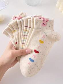 1/3/5/10/20 Pairs Women's Short Socks, Polka Dot & Striped Design, Soft & Breathable, Suitable For Sports & Daily Wear, Random Colors - Multicolor - View 5