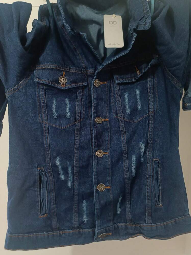 Men's Denim Jacket With Iron Button Closure - Royal Blue - View 4