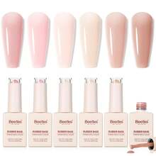 Beetles 6 Colors Rubber Base Gel Set, 5 In 1 Builder Base Gel Polish Kit, Self-Levelling Apex Builder For Thin Nails, Soak Off UV LED - 6 Colors Rubber Base Gel Set - 查看 1