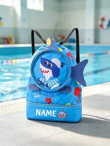 1pc Personalized Back To School Large Capacity Shark Drawstring Bag Travel Backpack With Versatile Cute Shark Print, Independent Shoe Compartment, Zipper Closure Nylon Material, Suitable For Outdoor Sports, Fitness, Swimming, Daily Commute. Birthday Gift. - Multicolor - View 7