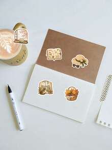 53pcs Vintage Pastoral Watercolor Cozy Life Sticker Pack, Retro Aesthetic Warm Home Cat Window, Coffee, Bakery, Travel Stationery, Waterproof Vinyl Stickers, Suitable For Planner, Notebook, Laptop, Water Bottle, Journal, Gift Wrapping, Perfect Gift - Vintage Accessories - View 4