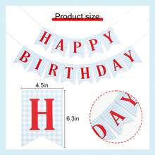 2PCS Blue Plaid Red Happy Birthday Banner, Classic Paper Birthday Banner, Suitable For Birthday Parties, Wall Decorations, Fireplace Decorations, Room Decorations, Photo Props, Birthday Gifts, Birthday Party Decorations - A - View 3