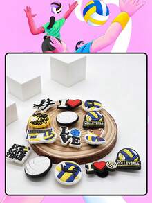 14PCS Baseball Sports Honor Theme Shoe Charms, PVC Detachable DIY Multi-Functional Accessories, Volleyball Trophy Fun Pattern, Shiny Style Suitable For Women's Shoes, Small Bags, Slippers, Clogs, All Season Use, Perfect Gift For Friends And Family - Volleyball - View 5