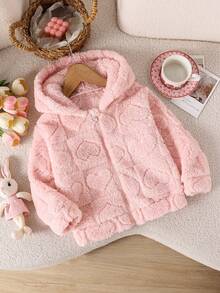 Young Girls Autumn/Winter Fashion Sweet Plush Jacket, Pink Hooded Long Sleeve Zipper Coat, Warm And Comfortable French Style Versatile Wear - Pink - View 3