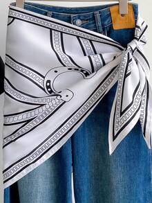 1pc 88*136*64cm Coffee Base Classic Chain Graphic Triangle Scarf, Thin Imitation Silk, Multi-Way Wrap For Shawl Neck Waist, All Seasons Casual Wear - Multicolor - View 14