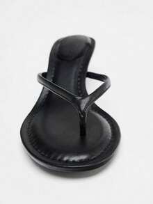 New Summer Women Shoes Brown Suede Mid Heel Sandals,Kitten Heels,Flip Flops - Black - View 5