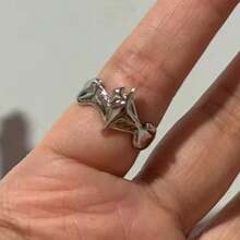 Gothic Style Red Crystal Butterfly Heart-Shaped Open Ring, Women's Vintage Adjustable Finger Ring, Halloween Jewelry - Multicolor - View 6