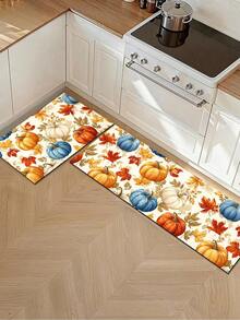 1/2 piezas Alfombra de cocina con calabazas multicolor para Acción de Gracias, alfombra y tapete de cocina de otoño, antideslizante, lavable y absorbente, accesorios de decoración de cocina, ¡la mejor decoración para Acción de Gracias! - Multicolor - Ver 7